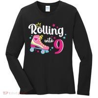 Rolling Into 9 Birthday Roller Skates 9th Birthday Women's Long Sleeve Shirt thumb 0