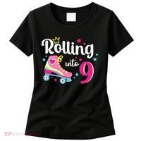 Rolling Into 9 Birthday Roller Skates 9th Birthday Women's T-Shirt thumb 0