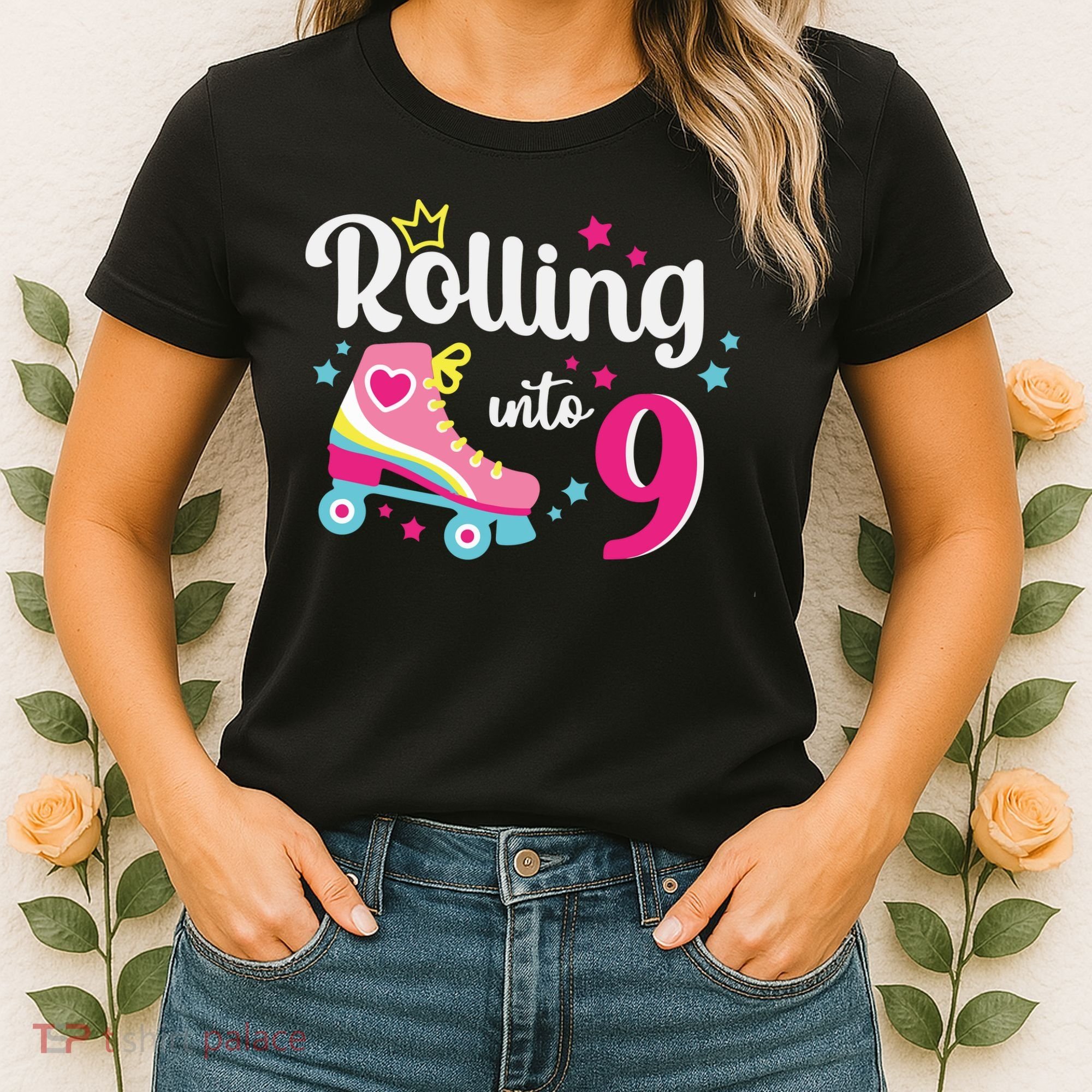 Rolling Into 9 Birthday Roller Skates 9th Birthday Women's T-Shirt