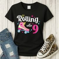 Rolling Into 9 Birthday Roller Skates 9th Birthday Women's T-Shirt thumb 3