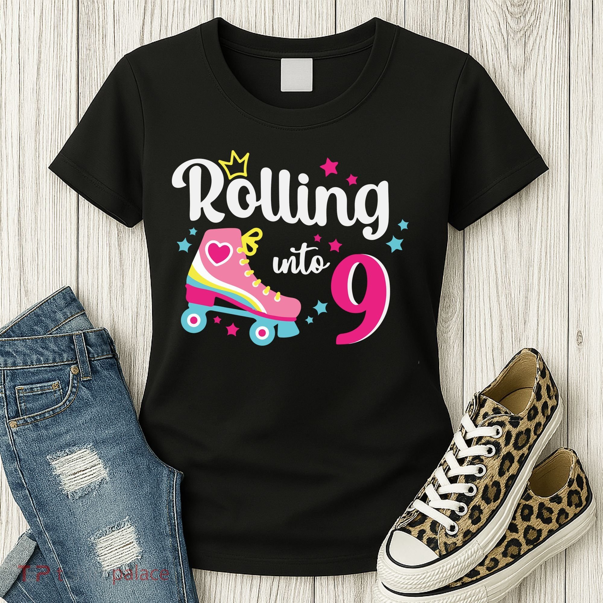 Rolling Into 9 Birthday Roller Skates 9th Birthday Women's T-Shirt