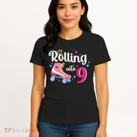 Rolling Into 9 Birthday Roller Skates 9th Birthday Women's T-Shirt thumb 4
