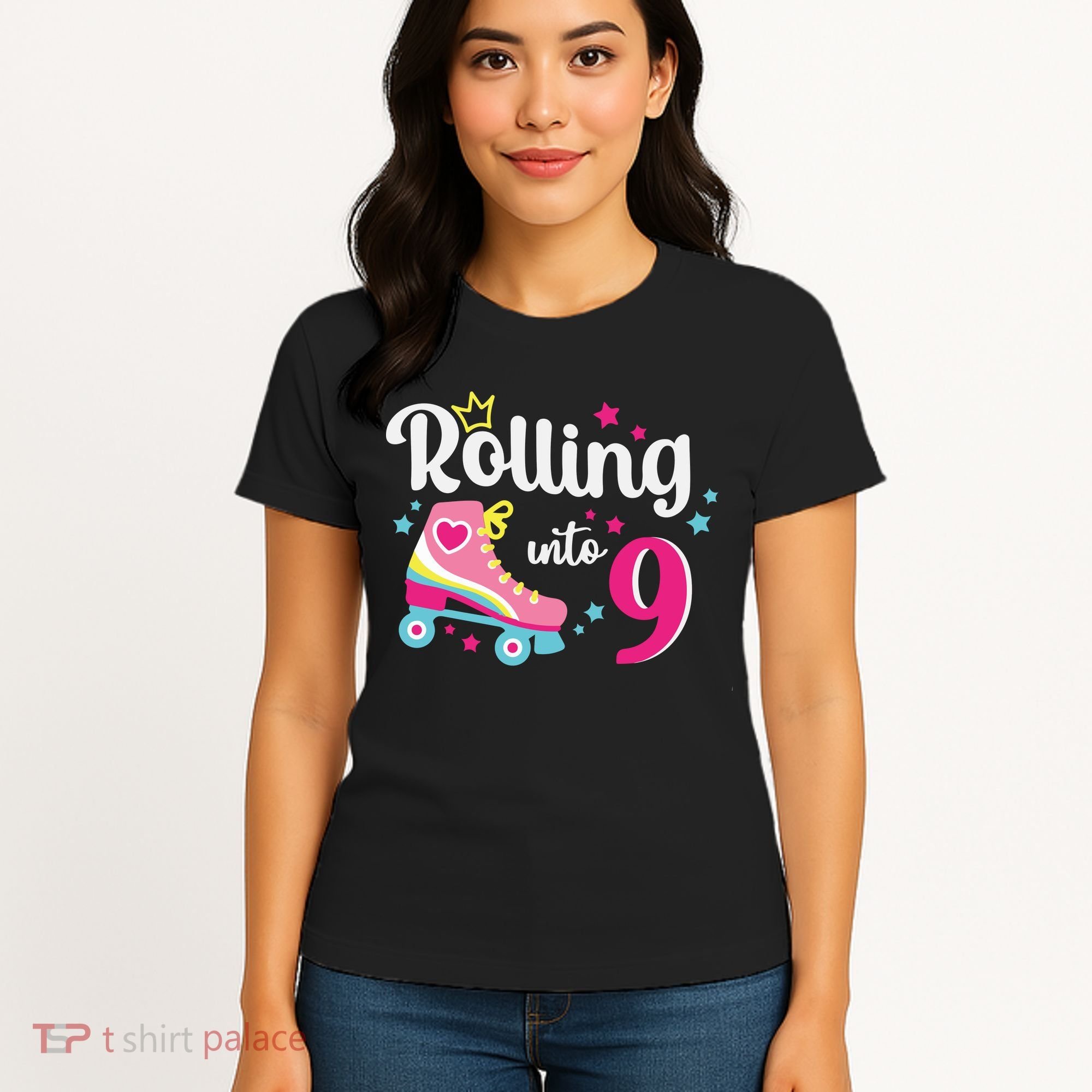 Rolling Into 9 Birthday Roller Skates 9th Birthday Women's T-Shirt