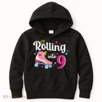 Rolling Into 9 Birthday Roller Skates 9th Birthday Kids Hoodie thumb 0