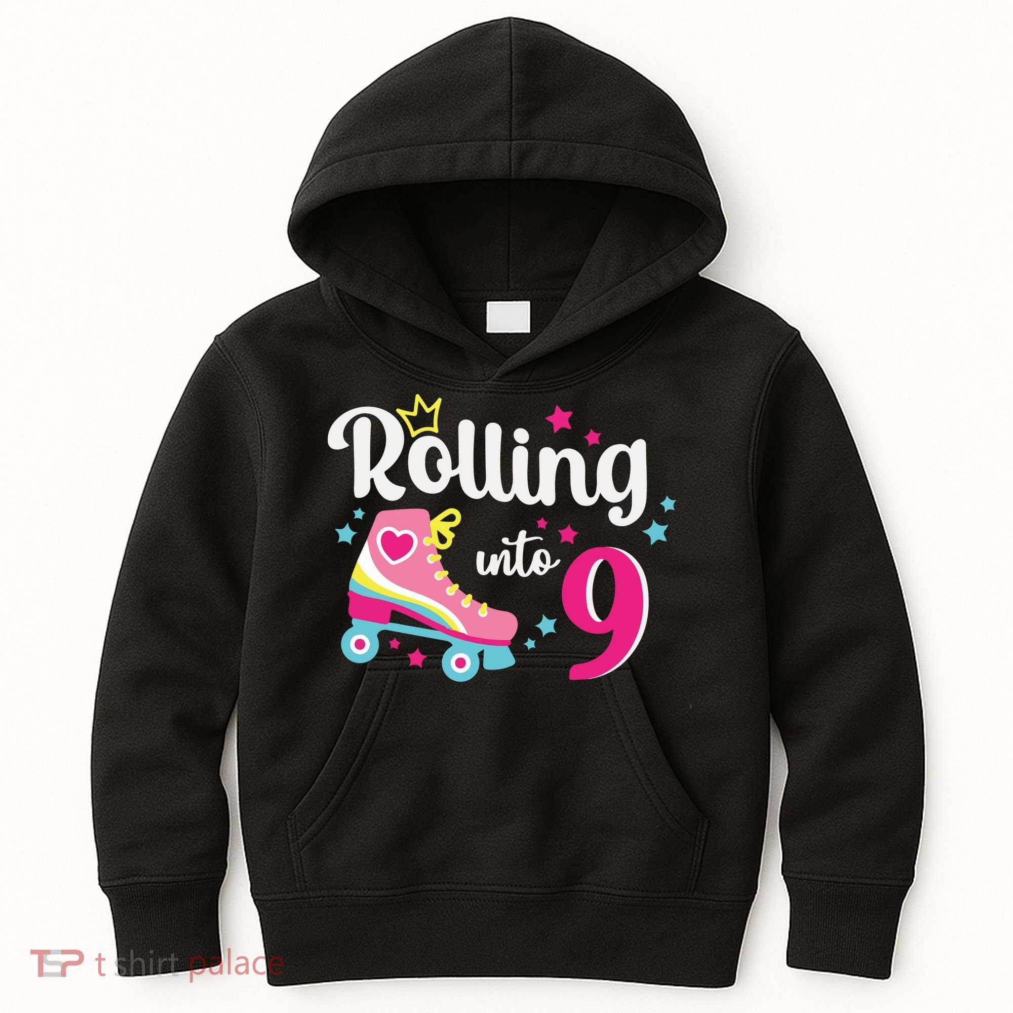 Rolling Into 9 Birthday Roller Skates 9th Birthday Kids Hoodie