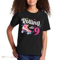 Rolling Into 9 Birthday Roller Skates 9th Birthday Kids T-Shirt thumb 2