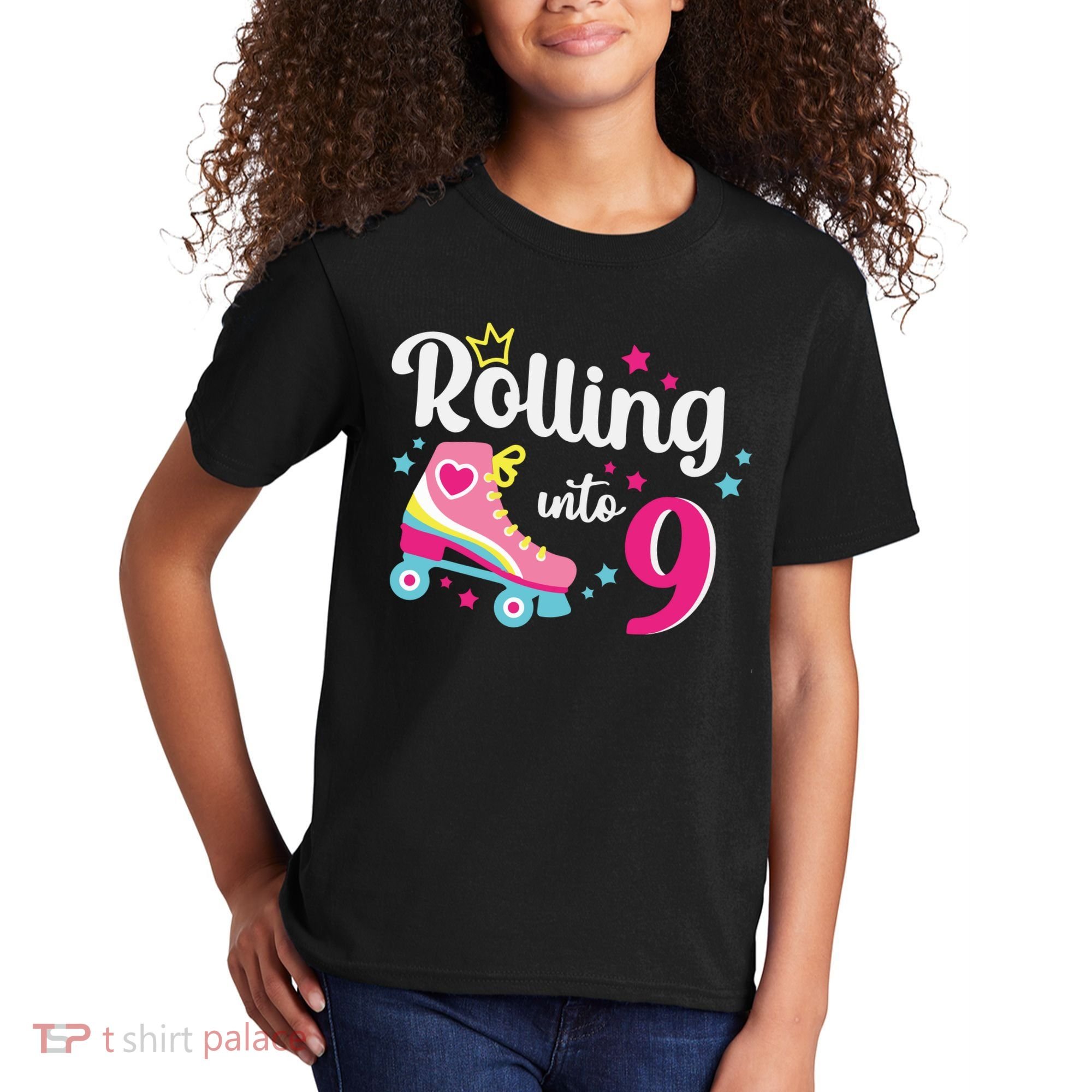 Rolling Into 9 Birthday Roller Skates 9th Birthday Kids T-Shirt