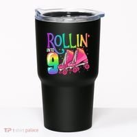 Rolling Into 9 Years Old Roller Skating Girl 9th Birthday Tumbler thumb 0