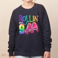 Rolling Into 9 Years Old Roller Skating Girl 9th Birthday Women's Sweatshirt thumb 0