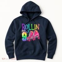 Rolling Into 9 Years Old Roller Skating Girl 9th Birthday Hoodie thumb 0