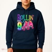 Rolling Into 9 Years Old Roller Skating Girl 9th Birthday Hoodie thumb 2