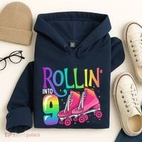 Rolling Into 9 Years Old Roller Skating Girl 9th Birthday Hoodie thumb 4