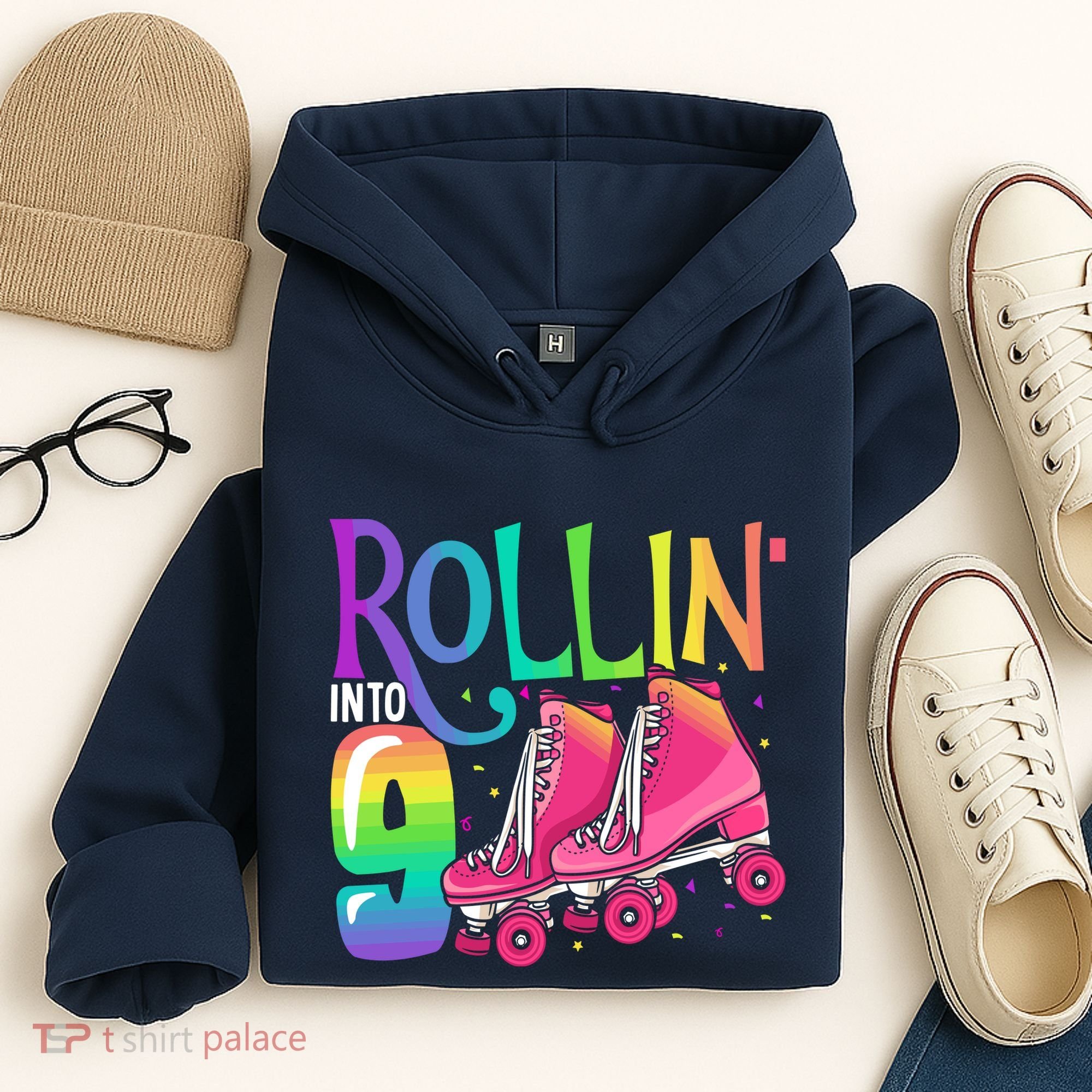 Rolling Into 9 Years Old Roller Skating Girl 9th Birthday Hoodie