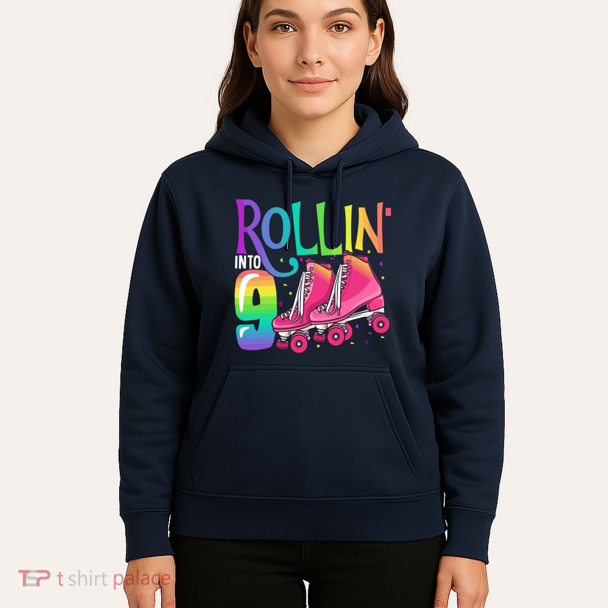 Rolling Into 9 Years Old Roller Skating Girl 9th Birthday Hoodie