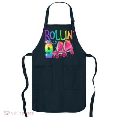 Rolling Into 9 Years Old Roller Skating Girl 9th Birthday Apron