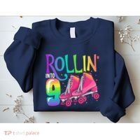 Rolling Into 9 Years Old Roller Skating Girl 9th Birthday Sweatshirt thumb 2