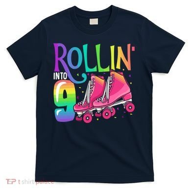 Rolling Into 9 Years Old Roller Skating Girl 9th Birthday T-Shirt