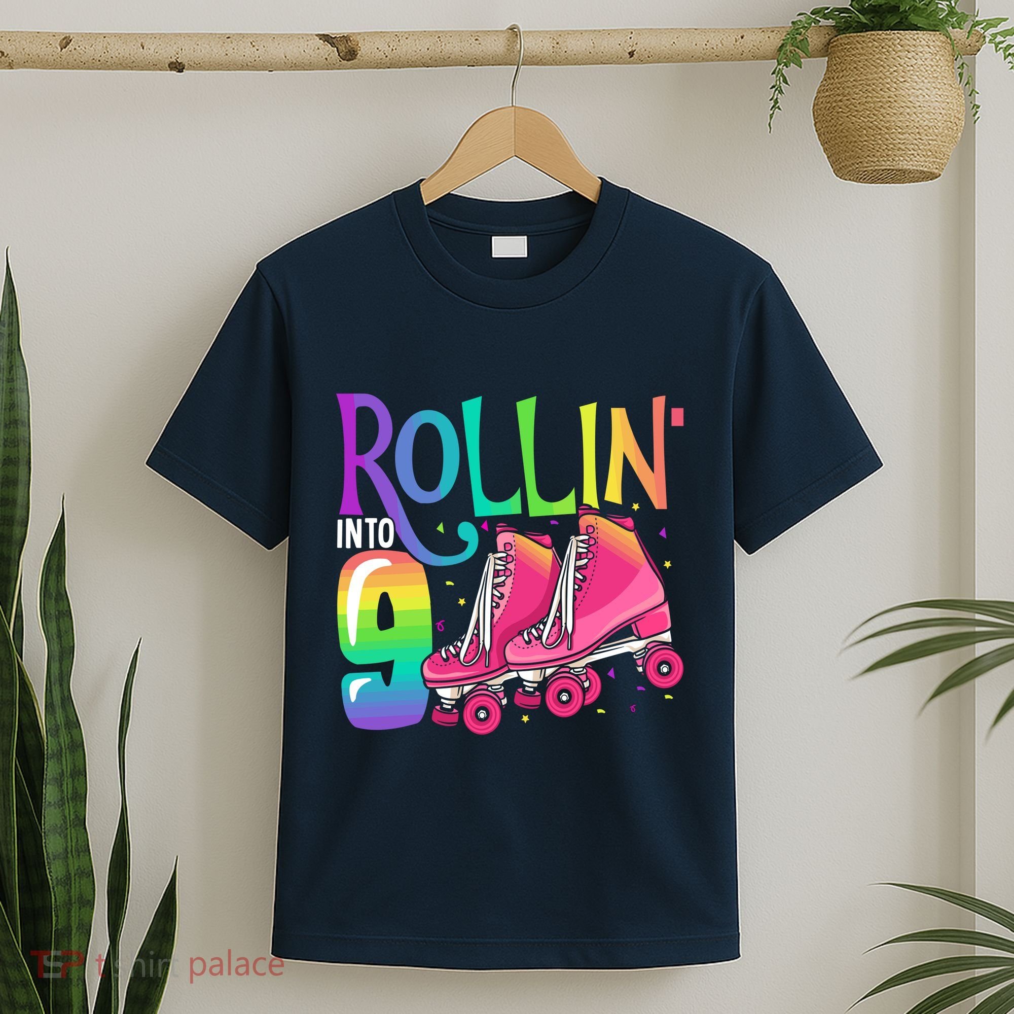 Rolling Into 9 Years Old Roller Skating Girl 9th Birthday T-Shirt
