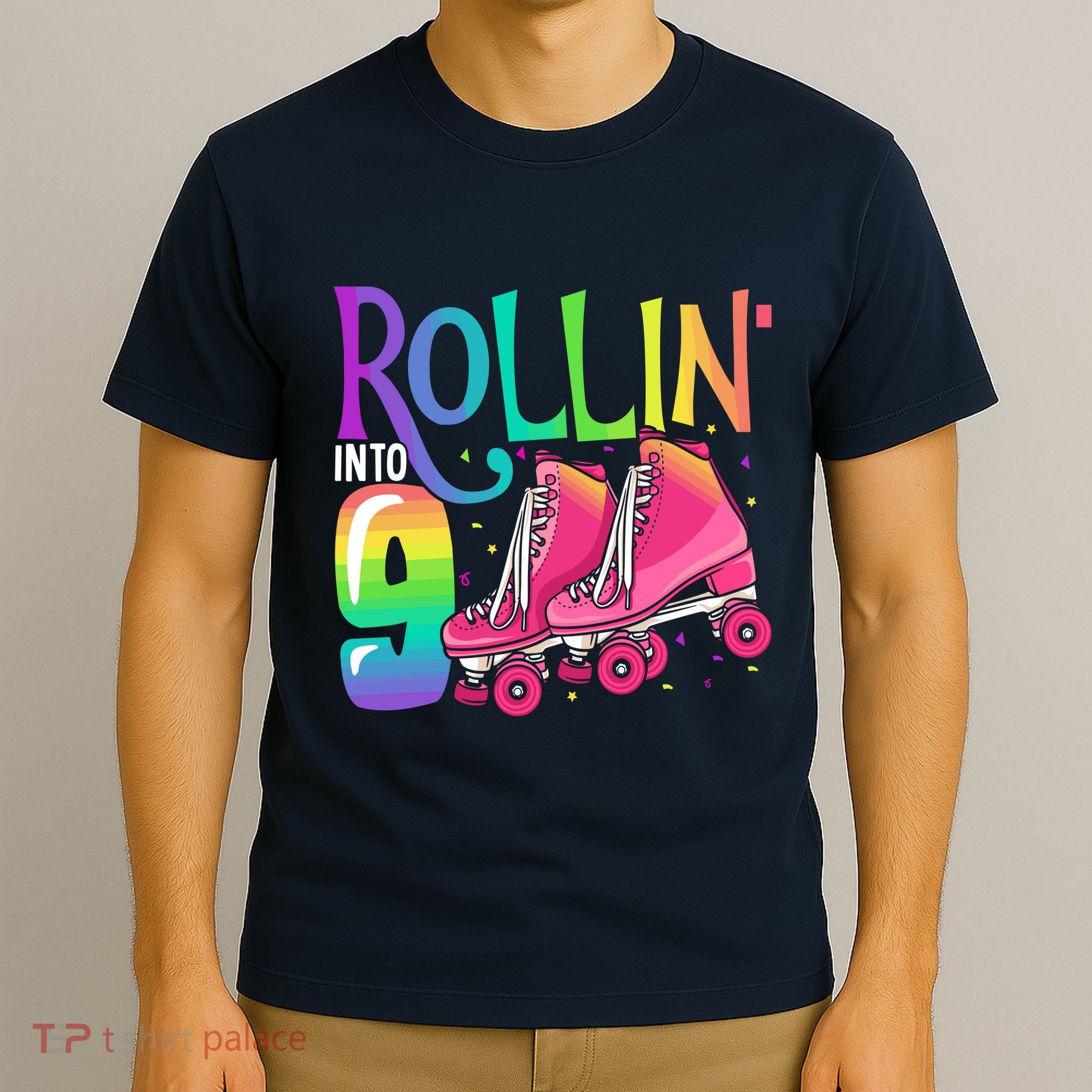 Rolling Into 9 Years Old Roller Skating Girl 9th Birthday T-Shirt