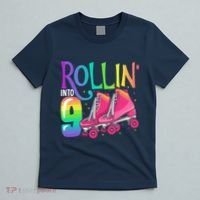 Rolling Into 9 Years Old Roller Skating Girl 9th Birthday T-Shirt thumb 5