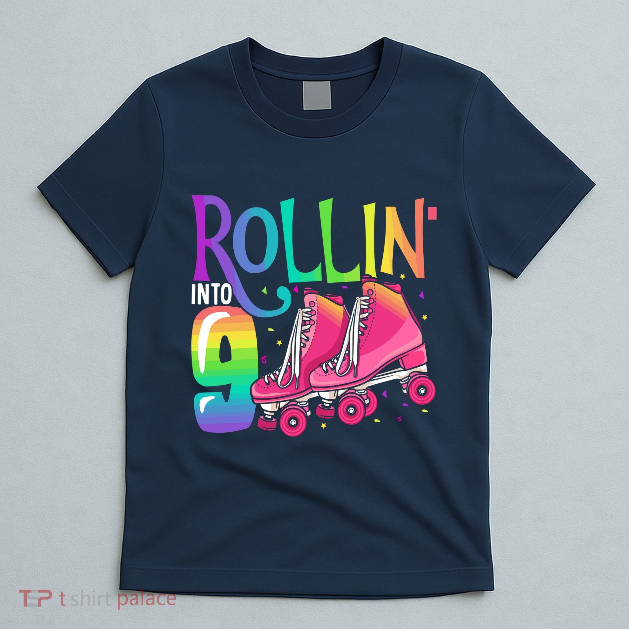 Rolling Into 9 Years Old Roller Skating Girl 9th Birthday T-Shirt