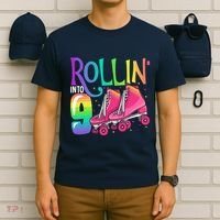 Rolling Into 9 Years Old Roller Skating Girl 9th Birthday T-Shirt thumb 6