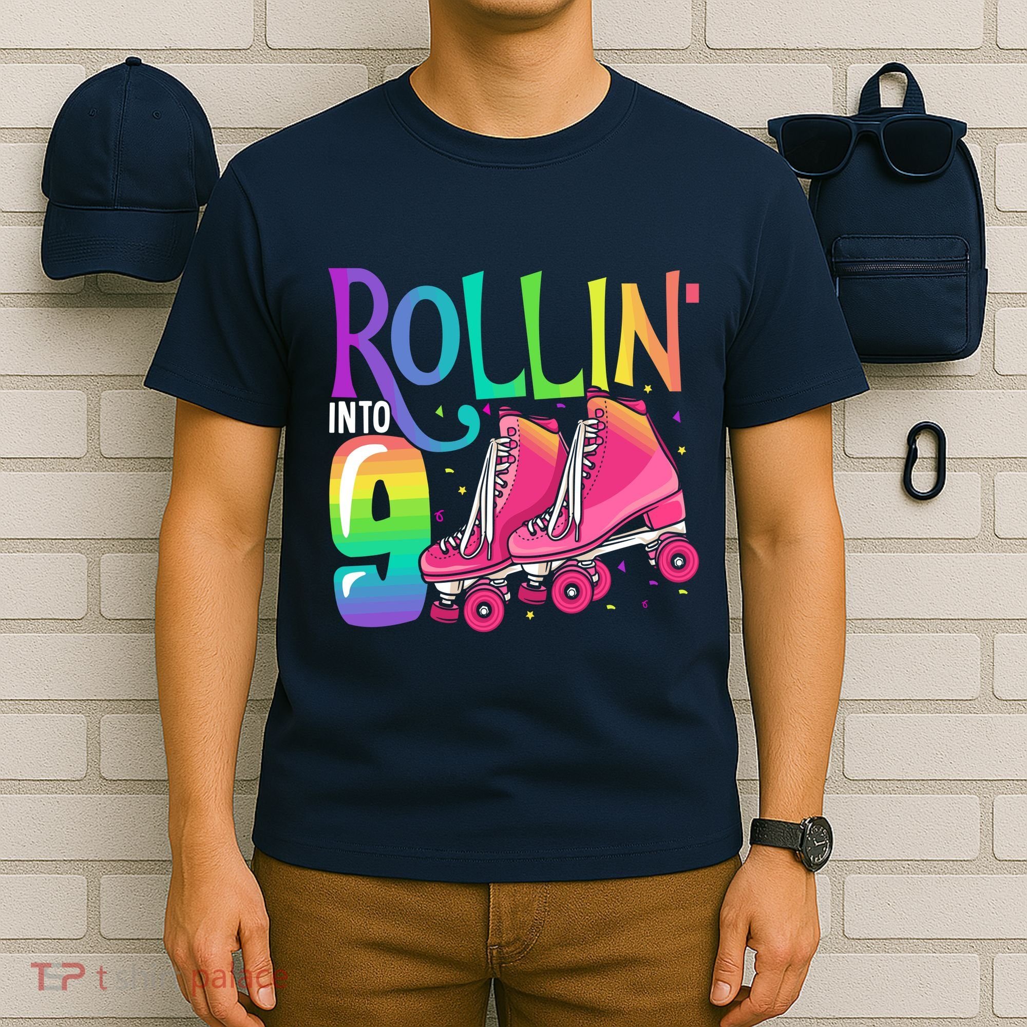 Rolling Into 9 Years Old Roller Skating Girl 9th Birthday T-Shirt
