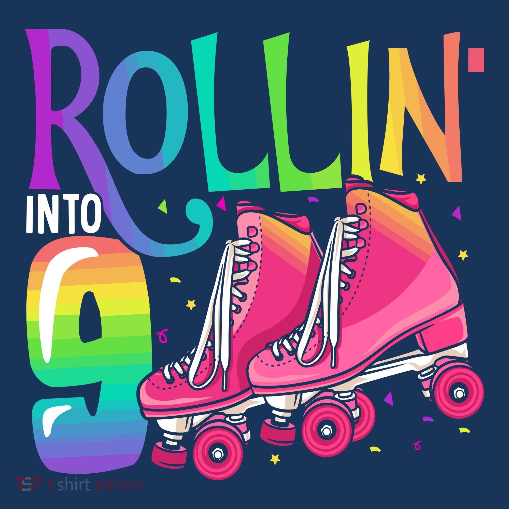 Rolling Into 9 Years Old Roller Skating Girl 9th Birthday T-Shirt