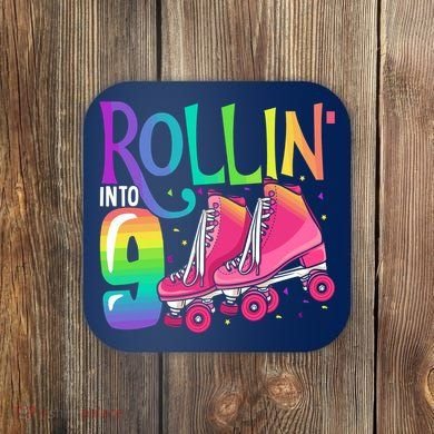 Rolling Into 9 Years Old Roller Skating Girl 9th Birthday Coaster