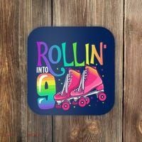 Rolling Into 9 Years Old Roller Skating Girl 9th Birthday Coaster thumb 0