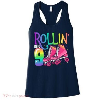 Rolling Into 9 Years Old Roller Skating Girl 9th Birthday Women's Tank Top