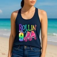 Rolling Into 9 Years Old Roller Skating Girl 9th Birthday Women's Tank Top thumb 2