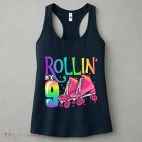 Rolling Into 9 Years Old Roller Skating Girl 9th Birthday Women's Tank Top thumb 3