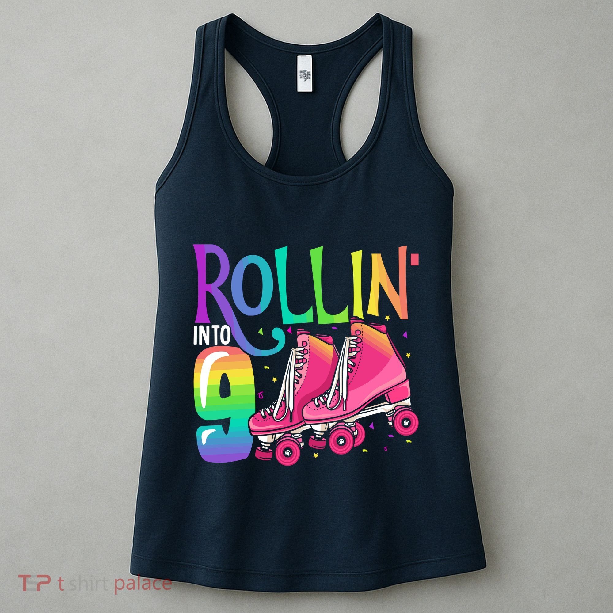 Rolling Into 9 Years Old Roller Skating Girl 9th Birthday Women's Tank Top