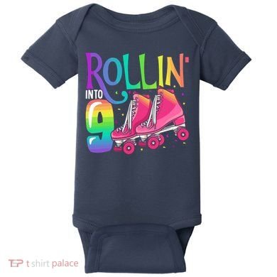 Rolling Into 9 Years Old Roller Skating Girl 9th Birthday Baby Bodysuit