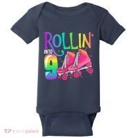 Rolling Into 9 Years Old Roller Skating Girl 9th Birthday Baby Bodysuit thumb 0