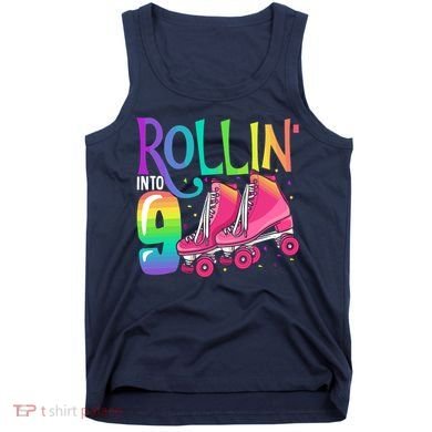 Rolling Into 9 Years Old Roller Skating Girl 9th Birthday Tank Top