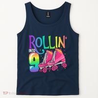 Rolling Into 9 Years Old Roller Skating Girl 9th Birthday Tank Top thumb 2