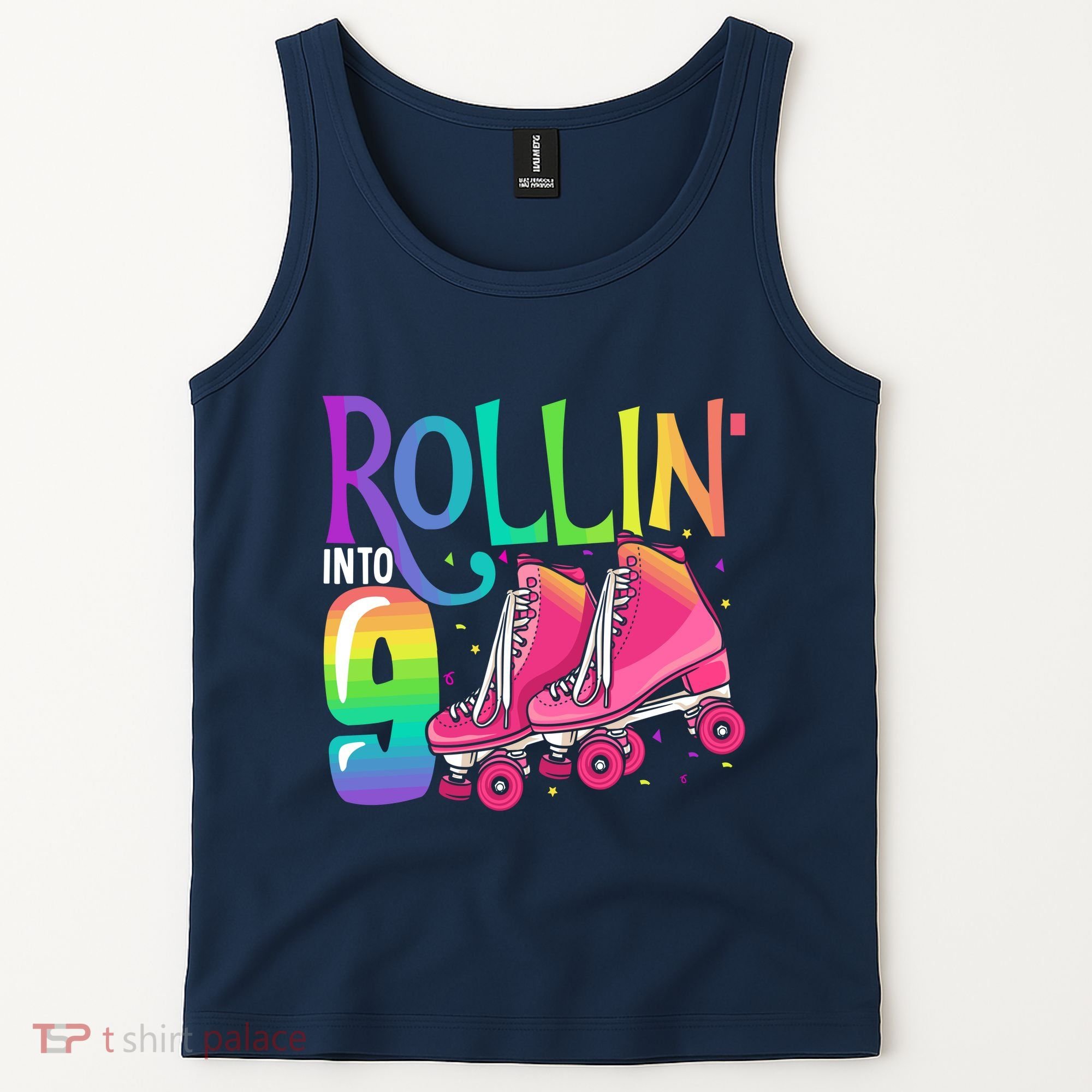 Rolling Into 9 Years Old Roller Skating Girl 9th Birthday Tank Top