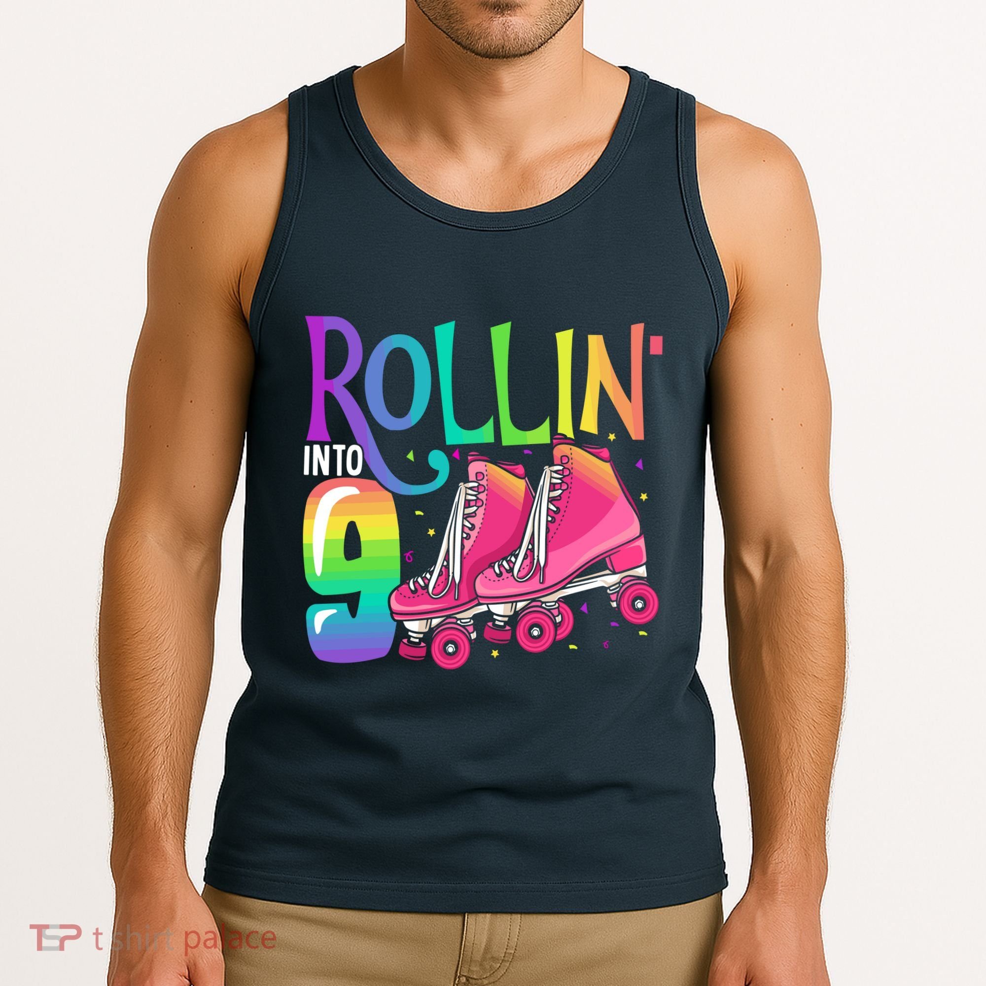 Rolling Into 9 Years Old Roller Skating Girl 9th Birthday Tank Top