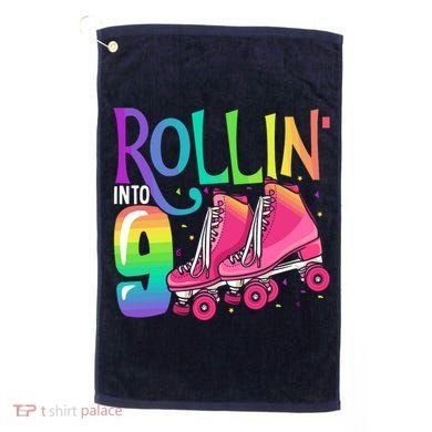 Rolling Into 9 Years Old Roller Skating Girl 9th Birthday Golf Towel
