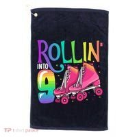 Rolling Into 9 Years Old Roller Skating Girl 9th Birthday Golf Towel thumb 0