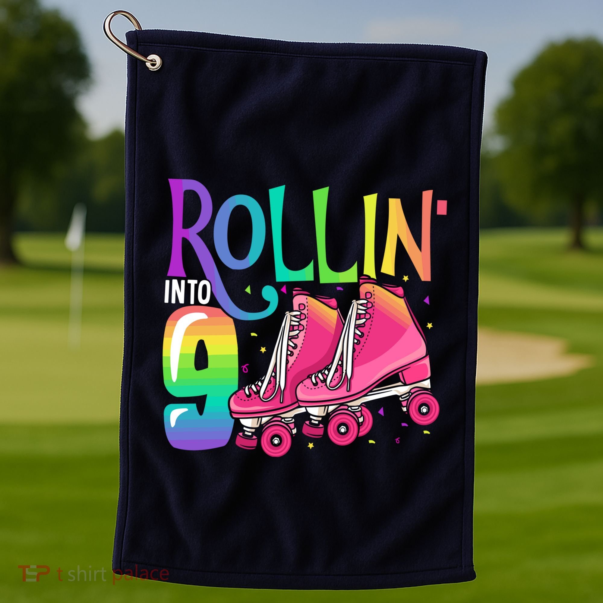 Rolling Into 9 Years Old Roller Skating Girl 9th Birthday Golf Towel