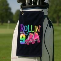 Rolling Into 9 Years Old Roller Skating Girl 9th Birthday Golf Towel thumb 2