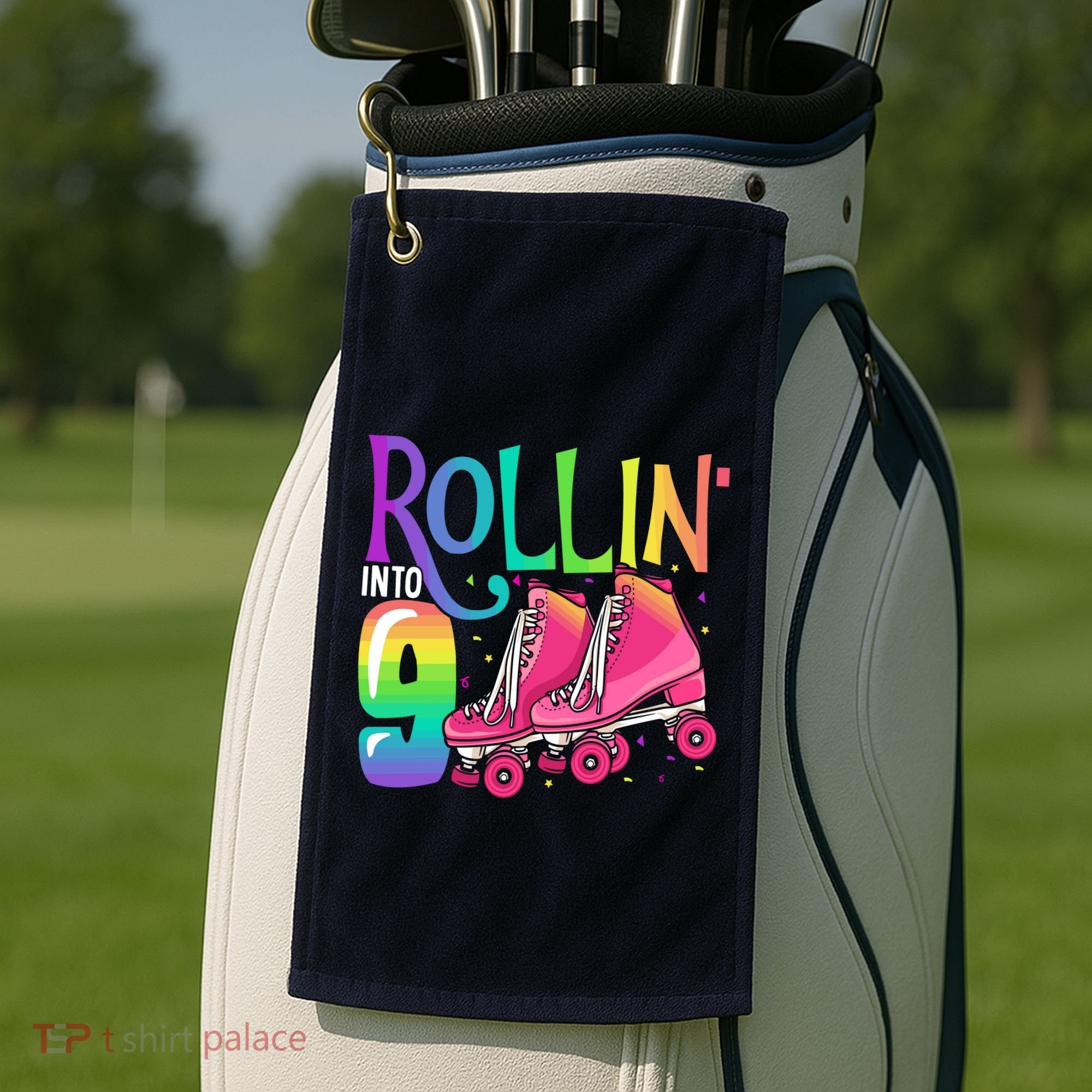 Rolling Into 9 Years Old Roller Skating Girl 9th Birthday Golf Towel