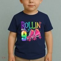 Rolling Into 9 Years Old Roller Skating Girl 9th Birthday Toddler T-Shirt thumb 2