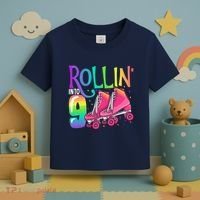Rolling Into 9 Years Old Roller Skating Girl 9th Birthday Toddler T-Shirt thumb 3