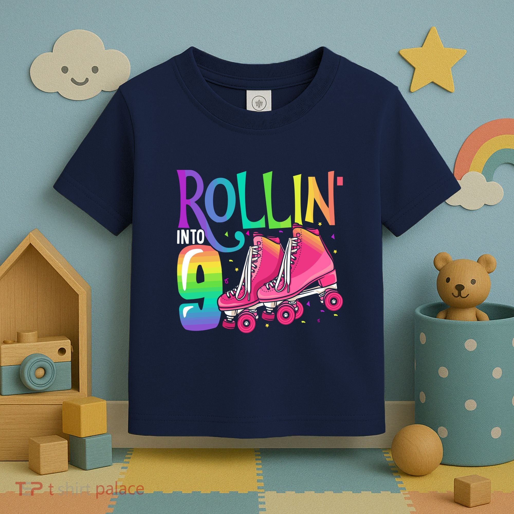 Rolling Into 9 Years Old Roller Skating Girl 9th Birthday Toddler T-Shirt