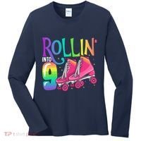 Rolling Into 9 Years Old Roller Skating Girl 9th Birthday Women's Long Sleeve Shirt thumb 0