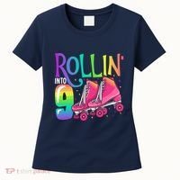 Rolling Into 9 Years Old Roller Skating Girl 9th Birthday Women's T-Shirt thumb 0